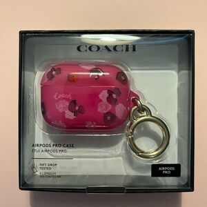 Coach Pink Floral Gen 1 AirPods Pro Case with Gold Ring Clip